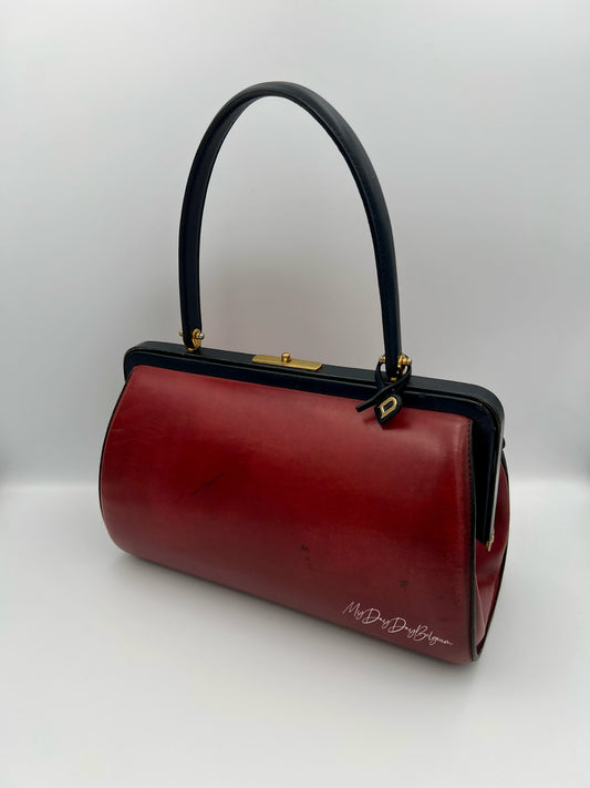 Vintage Delvaux top handle burgundy doctor bag 1962
