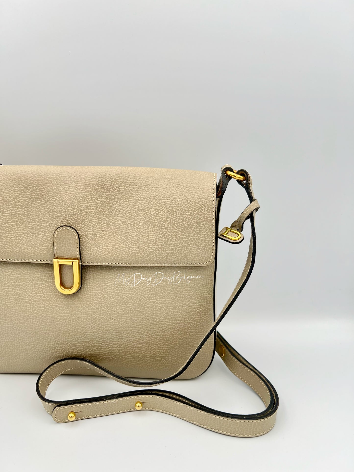 Delvaux vintage crossbody in jumping leather taupe colour 1980s