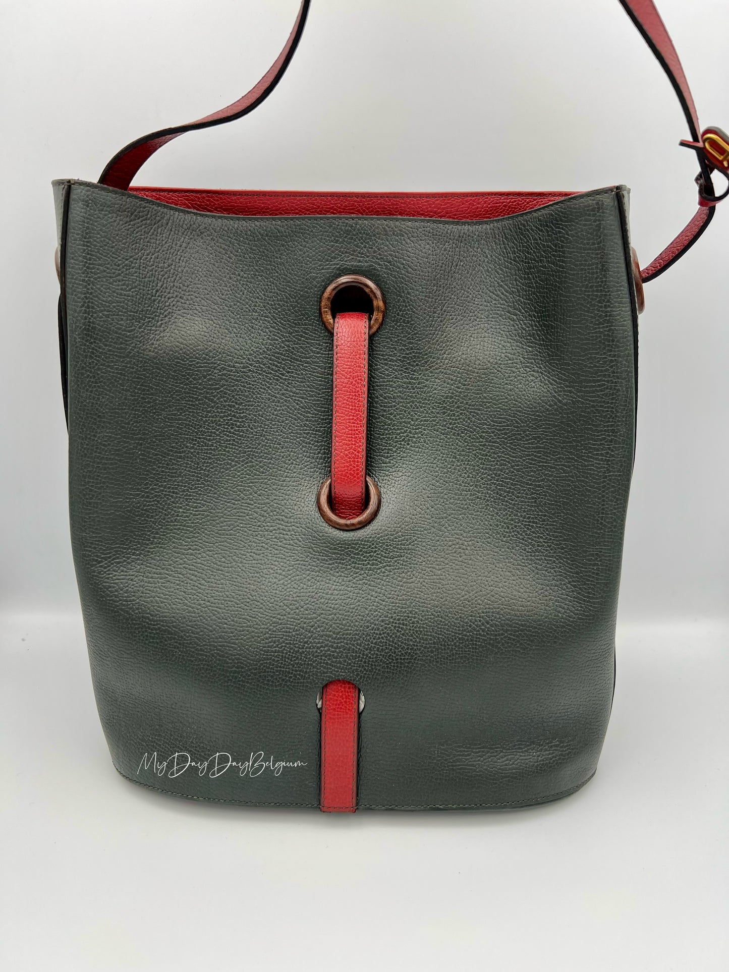 Vintage Delvaux work and bucket bag 1993 in dual colour green and red