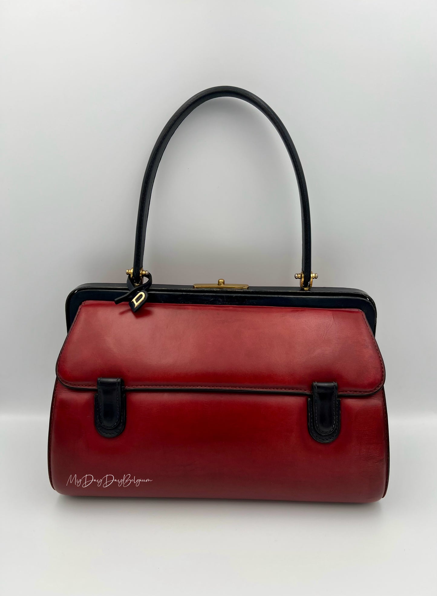 Vintage Delvaux top handle burgundy doctor bag 1962