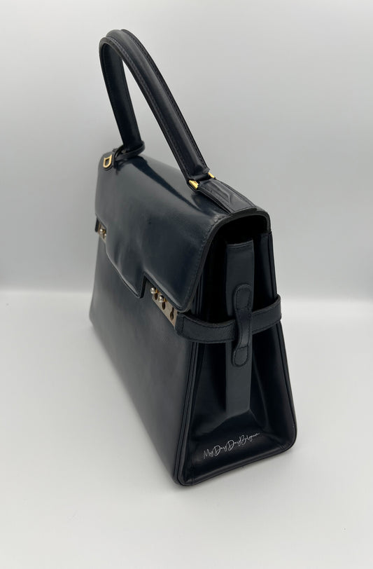 Delvaux Tempête MM Top Handle Navy Blue 1980's