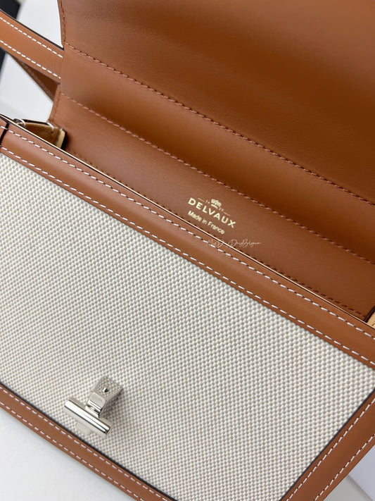 Delvaux Lingot Canvas Crossbody / Shoulder Bag Brown / White 2023