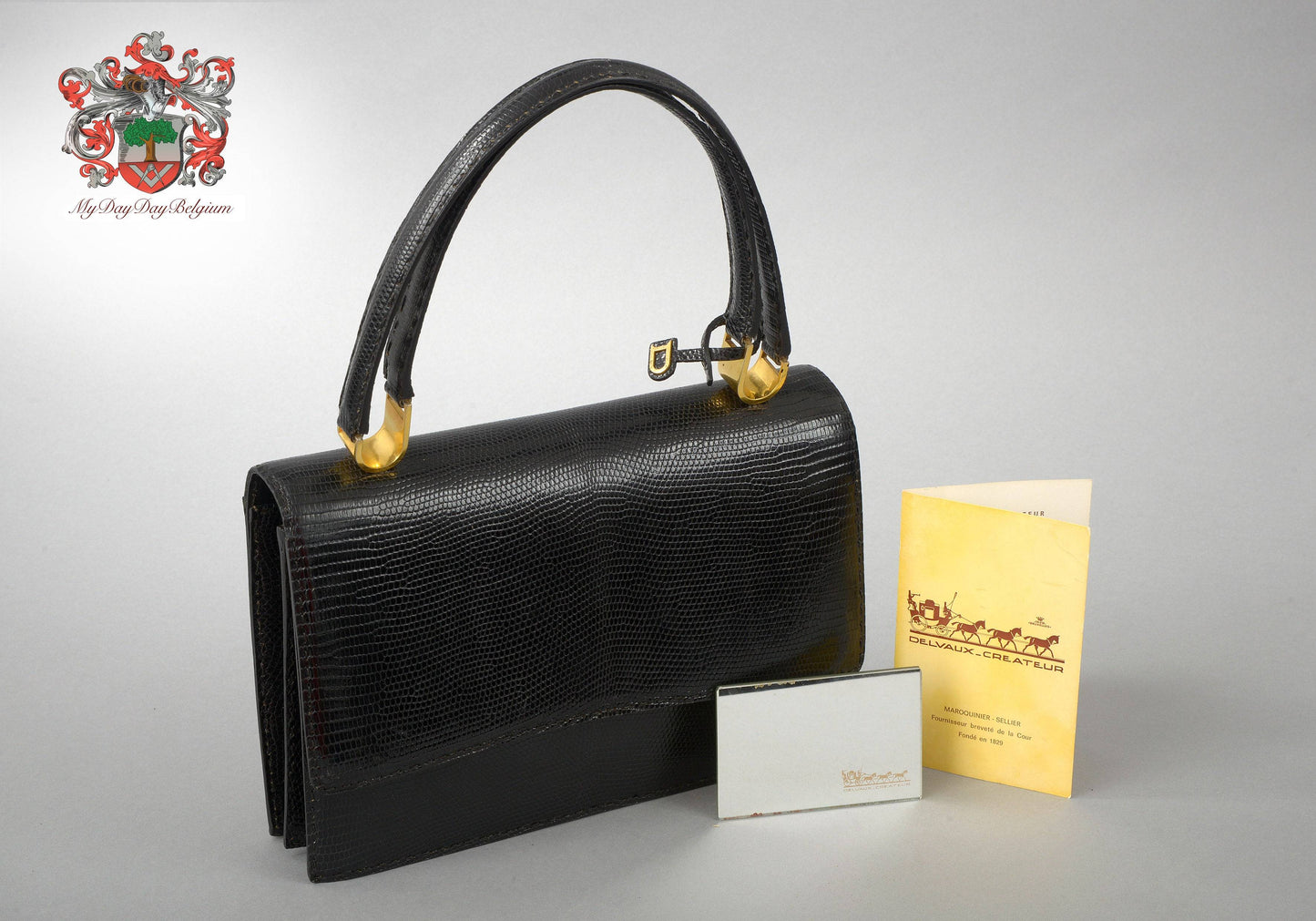 Delvaux vintage top handle handbag in lizard leather 1974