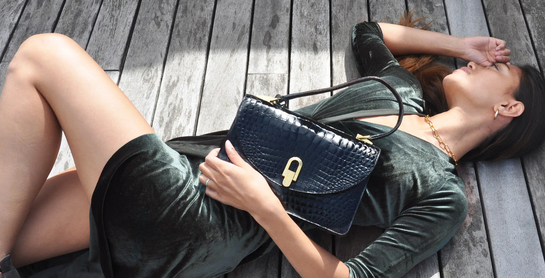 Delvaux Alligator Porosus Leather Black top handle in 1980