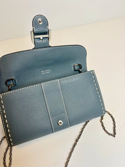 Delvaux Brillant Wallet on Chain Crossbody / Shoulder Bag Blue Pacifique 2022