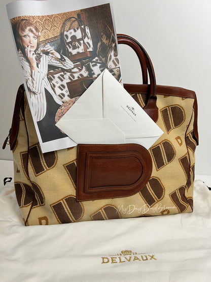 Delvaux Vintage Top Handle Travel Bag Brown / Beige 1973