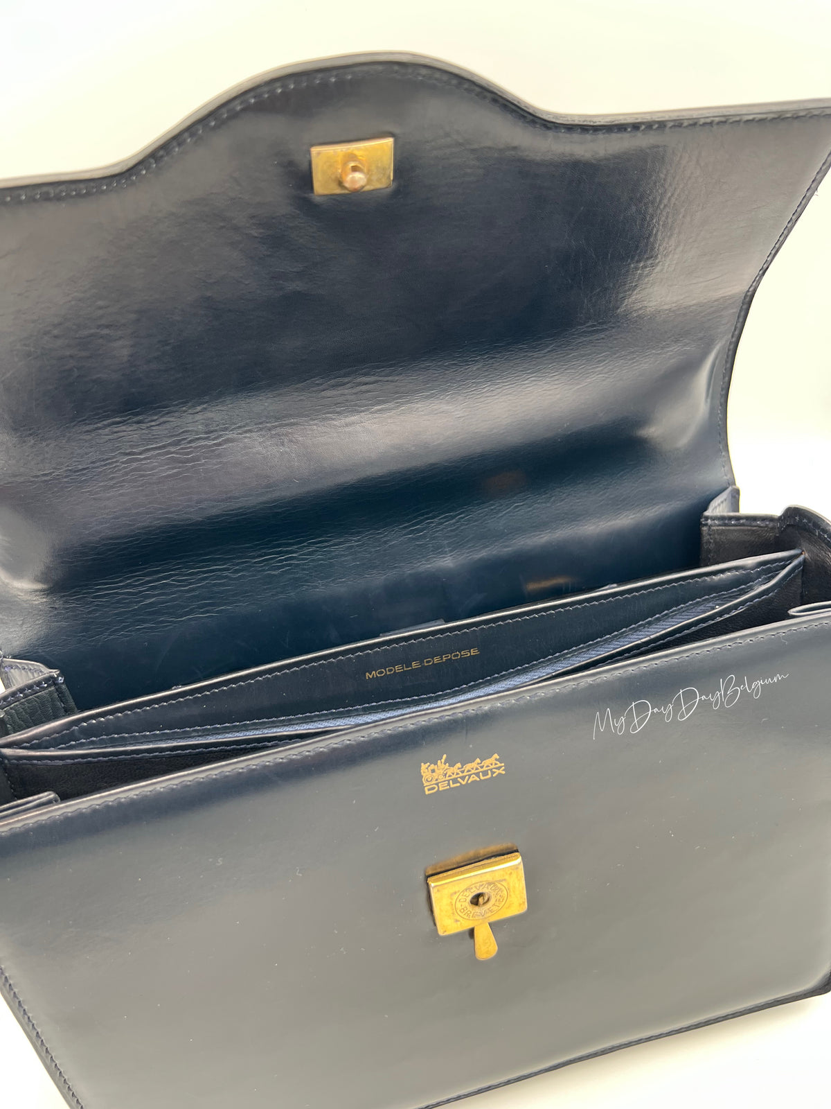 Vintage Delvaux top handle box calf 1967 navy