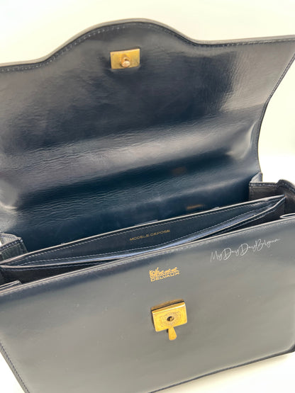 Vintage Delvaux top handle box calf 1967 navy