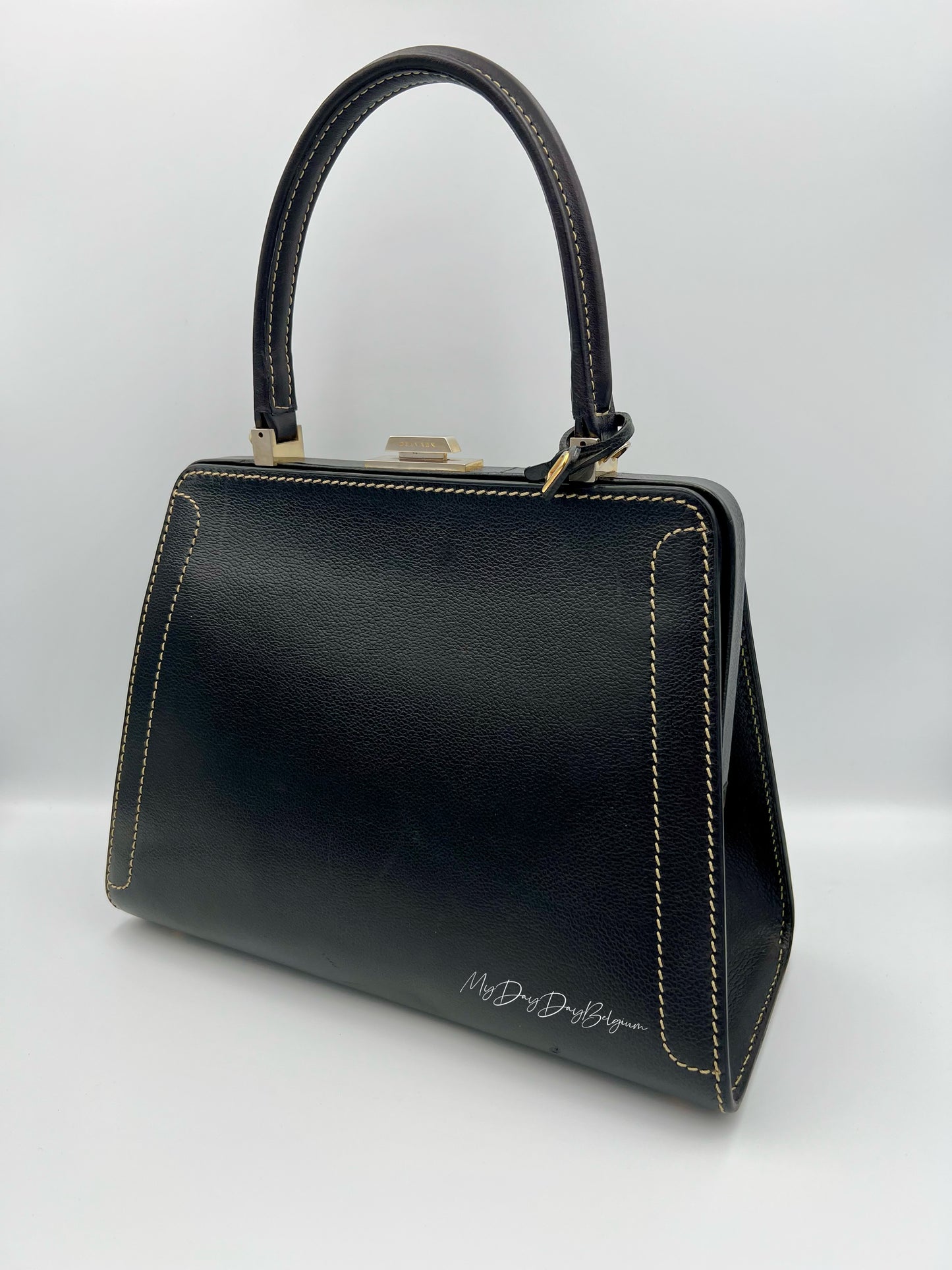 Vintage Delvaux Classico black surpiqué top handle 1999
