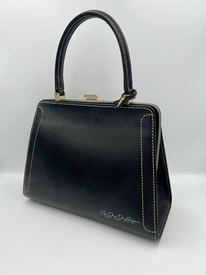Vintage Delvaux Classico black surpiqué top handle 1999