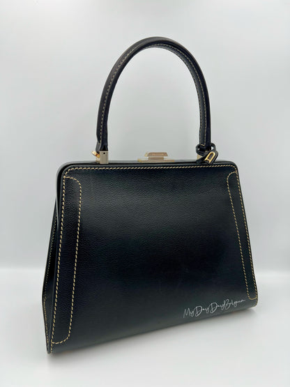 Vintage Delvaux Classico black surpiqué top handle 1999