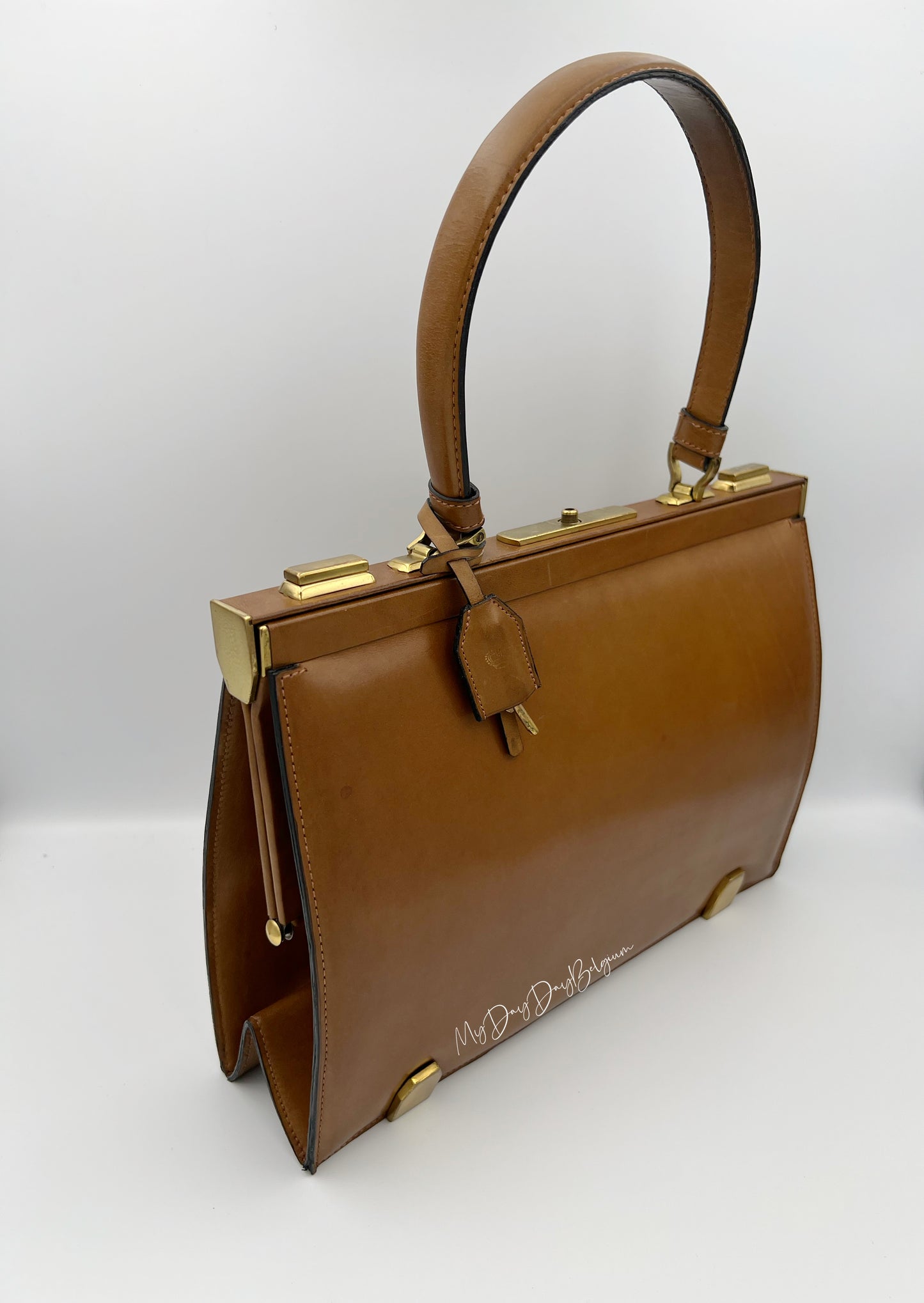 Vintage Delvaux Mon Grand Bonheur 1959 cognac brown box calf