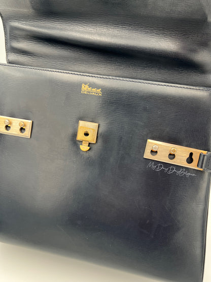 Delvaux Tempête MM Top Handle Navy Blue 1980's