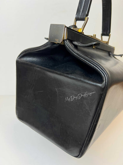 Delvaux Vintage "Doctor Bag" Top Handle Black 1962