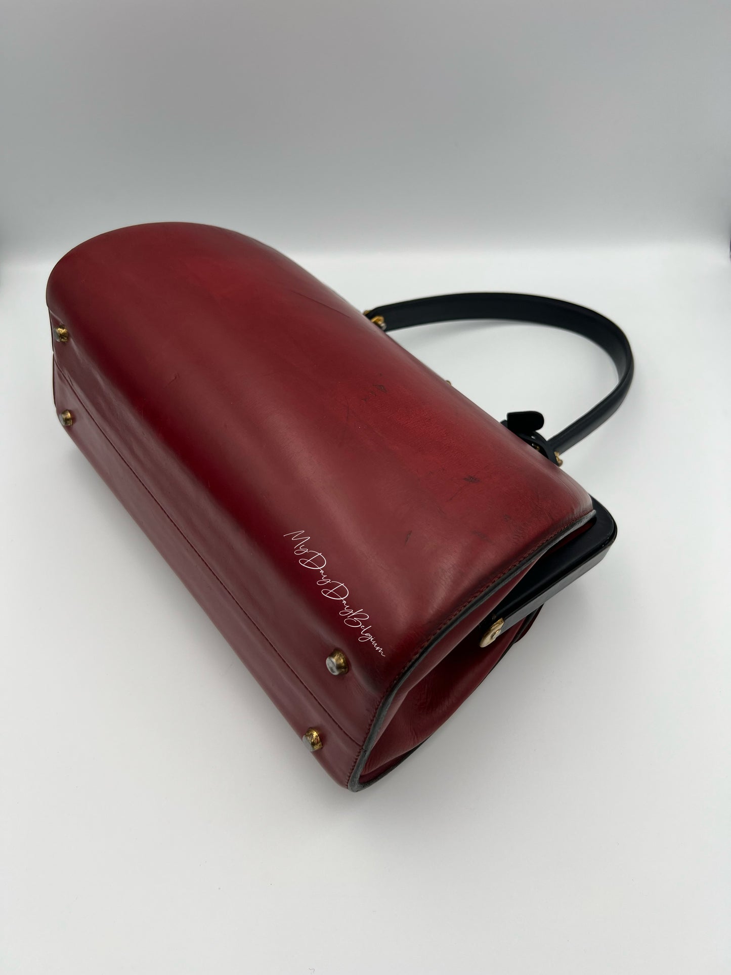 Vintage Delvaux top handle burgundy doctor bag 1962