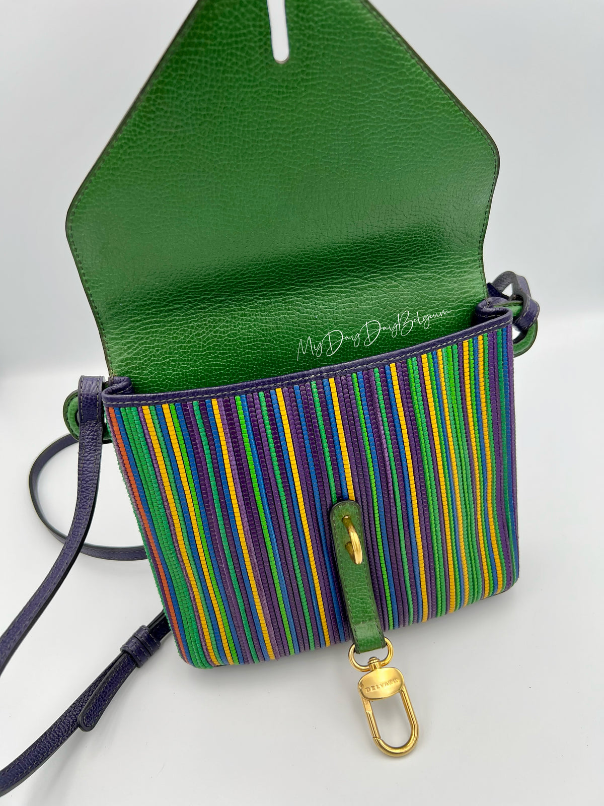 Delvaux Grêlon vintage Crossbody / Shoulder Bag from 1999 in green toile de cuir leather