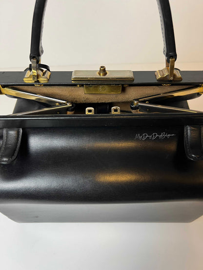 Delvaux Vintage "Doctor Bag" Top Handle Black 1962