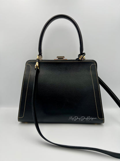 Vintage Delvaux Classico black surpiqué top handle 1999
