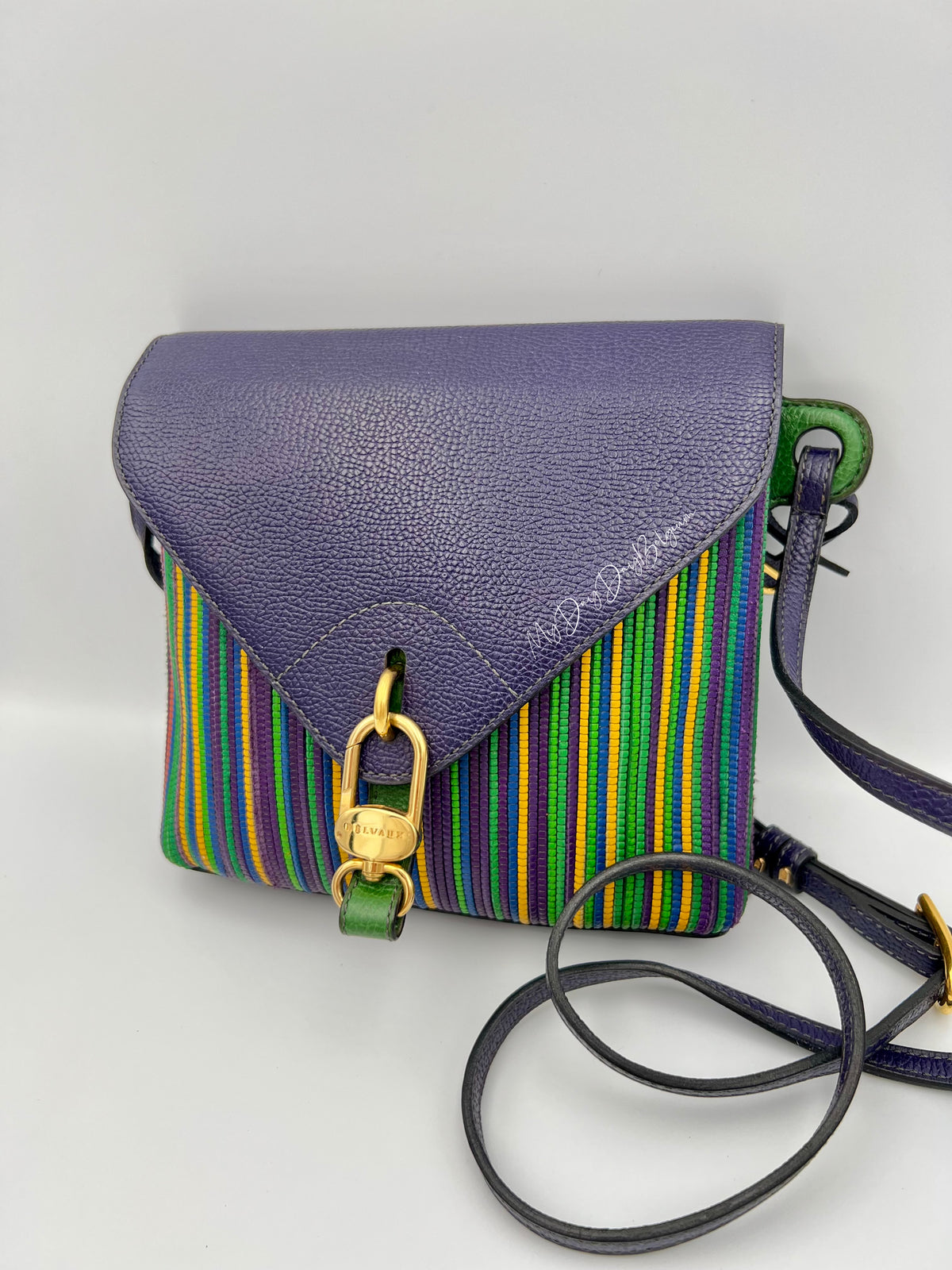Delvaux Grêlon vintage Crossbody / Shoulder Bag from 1999 in green toile de cuir leather
