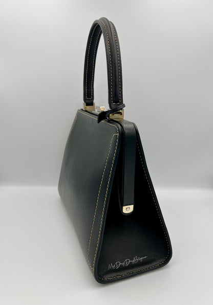 Vintage Delvaux Classico black surpiqué top handle 1999