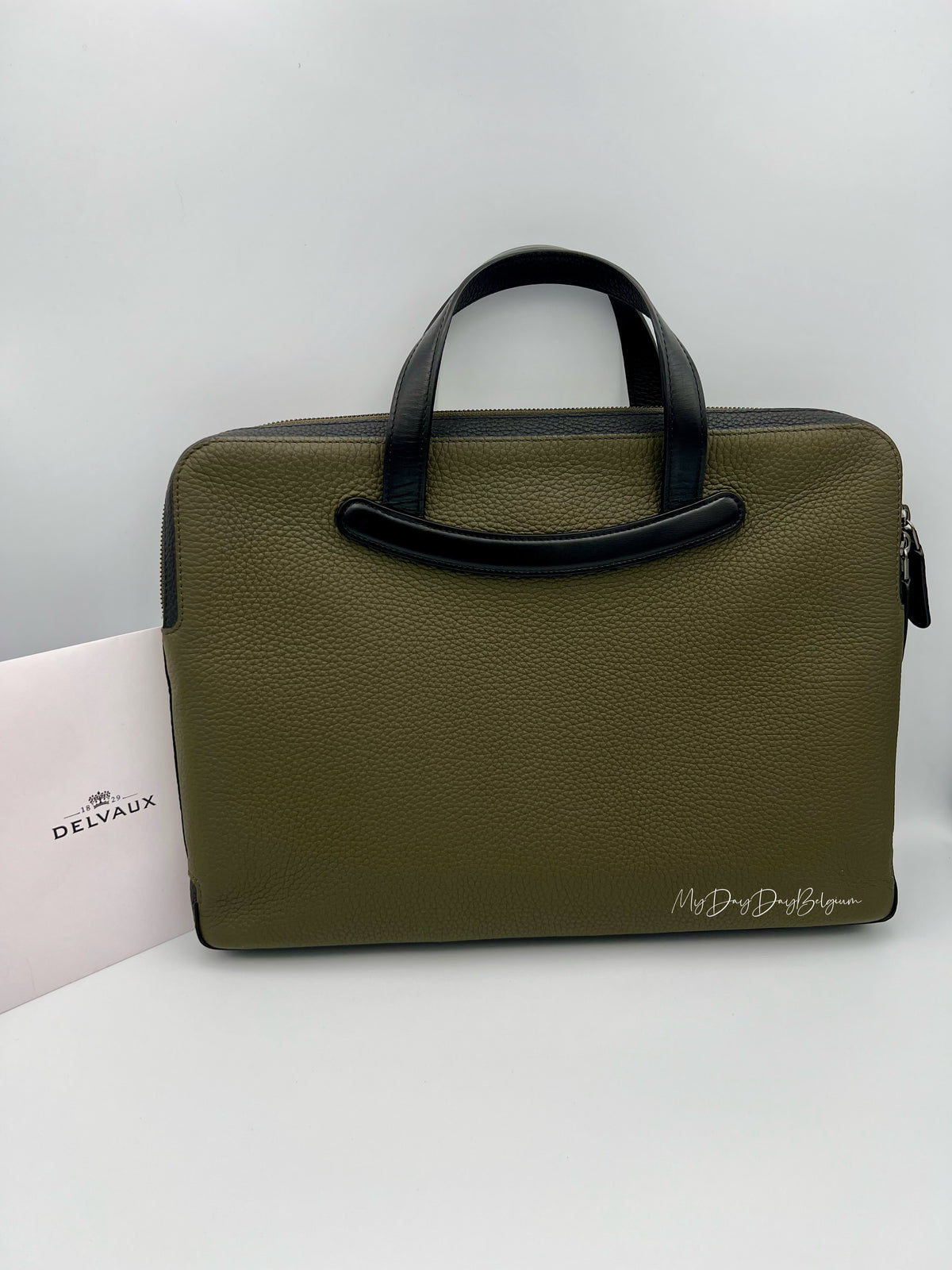 Delvaux bowler porte document - khaki black taurillon leather 2019