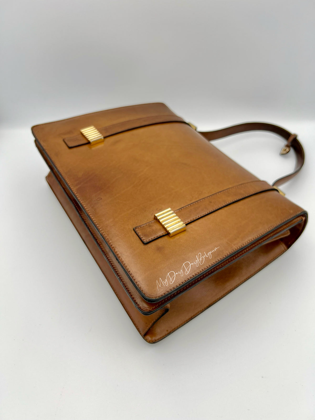 Delvaux vintage top handle brown box calf 1959