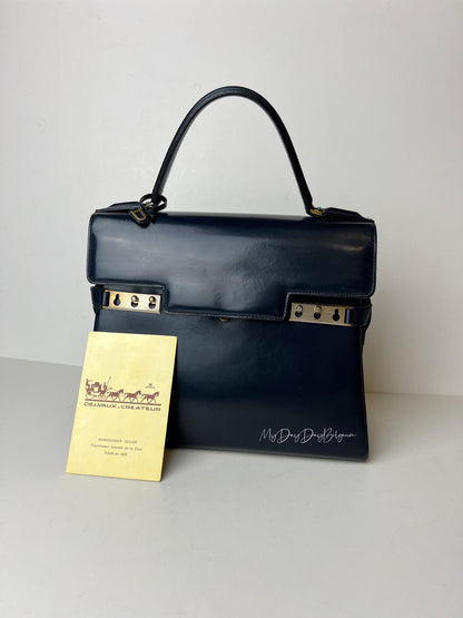 Delvaux Tempête MM Top Handle Navy Blue 1970's