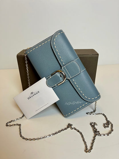 Delvaux Brillant Wallet on Chain Crossbody / Shoulder Bag Blue Pacifique 2022
