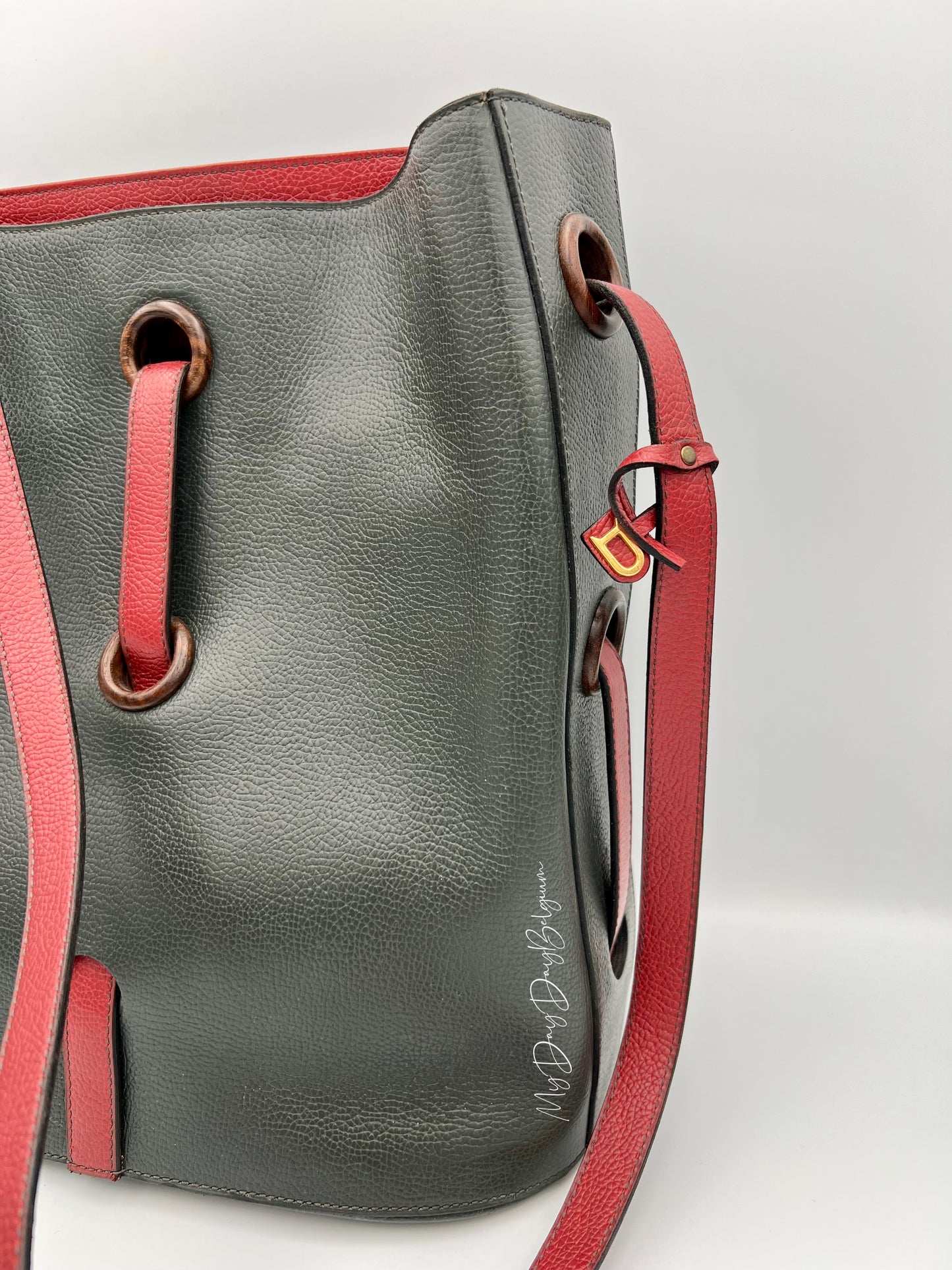 Vintage Delvaux work and bucket bag 1993 in dual colour green and red