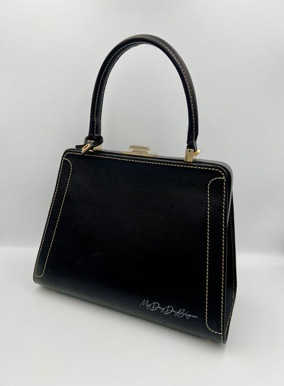 Vintage Delvaux Classico black surpiqué top handle 1999