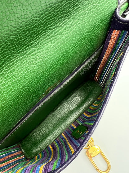 Delvaux Grêlon vintage Crossbody / Shoulder Bag from 1999 in green toile de cuir leather