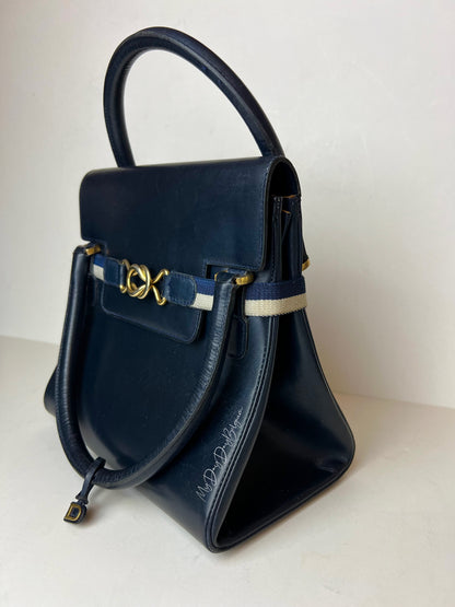 Delvaux Vintage Top Handle Navy Blue 1969