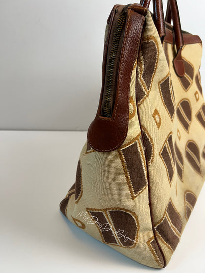 Delvaux Vintage Top Handle Travel Bag Brown / Beige 1973