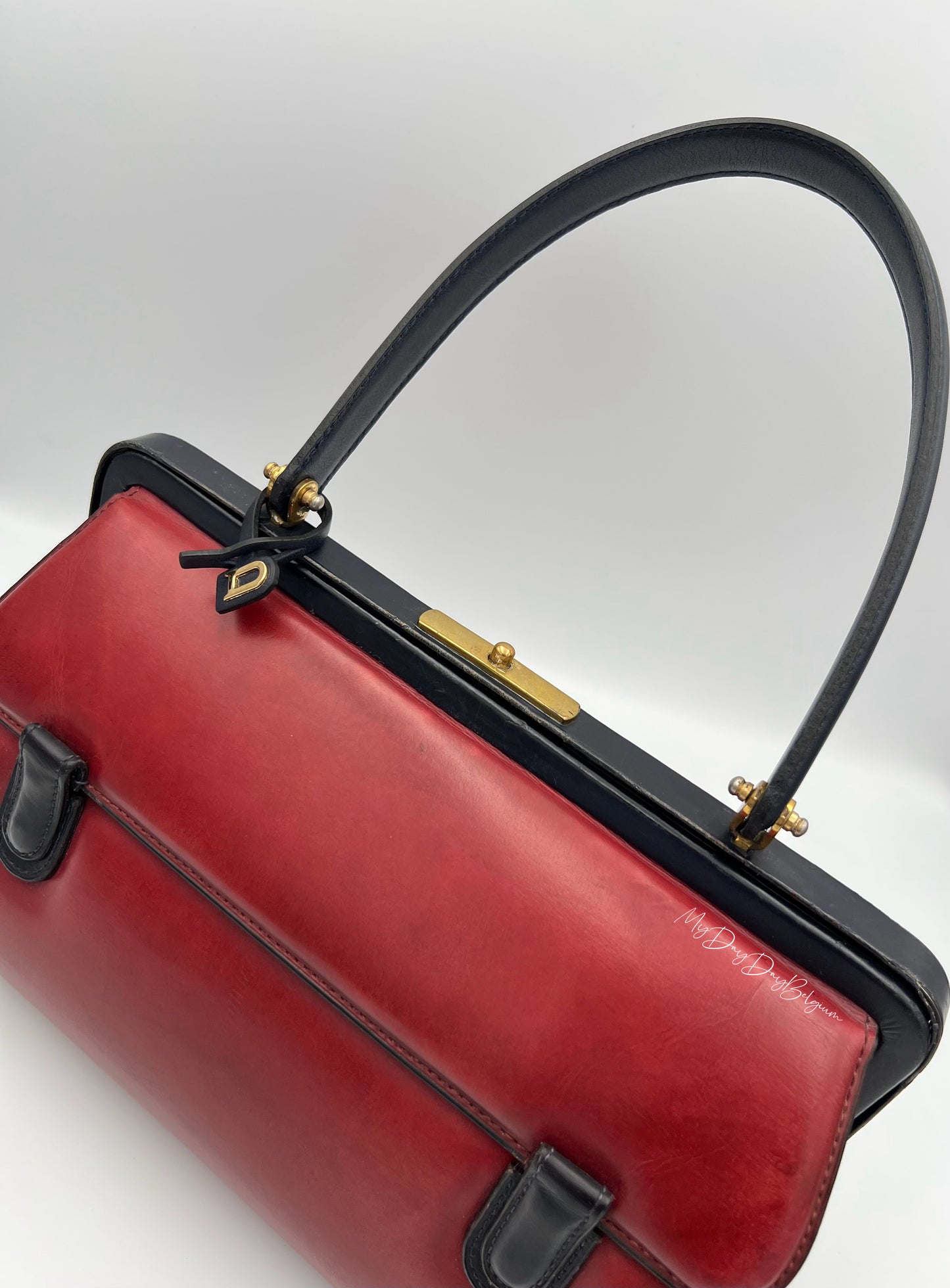 Vintage Delvaux top handle burgundy doctor bag 1962