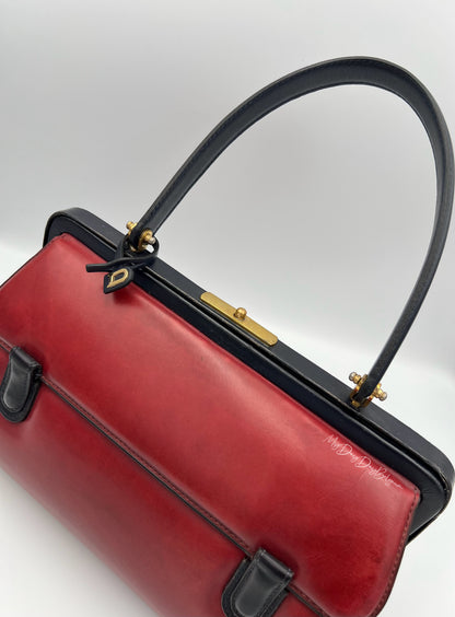 Vintage Delvaux top handle burgundy doctor bag 1962