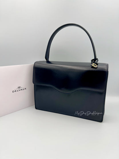 Vintage Delvaux top handle box calf 1967 navy