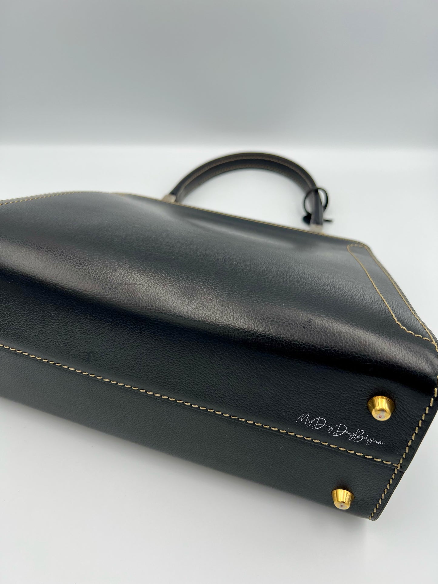 Vintage Delvaux Classico black surpiqué top handle 1999