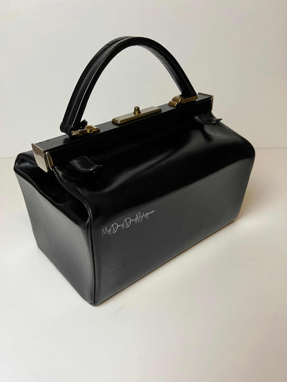 Delvaux Vintage "Doctor Bag" Top Handle Black 1962