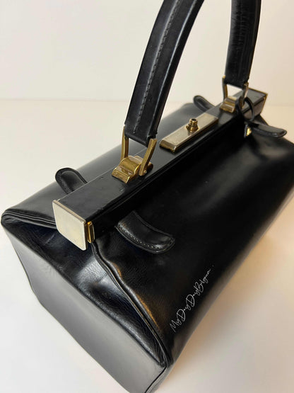 Delvaux Vintage "Doctor Bag" Top Handle Black 1962