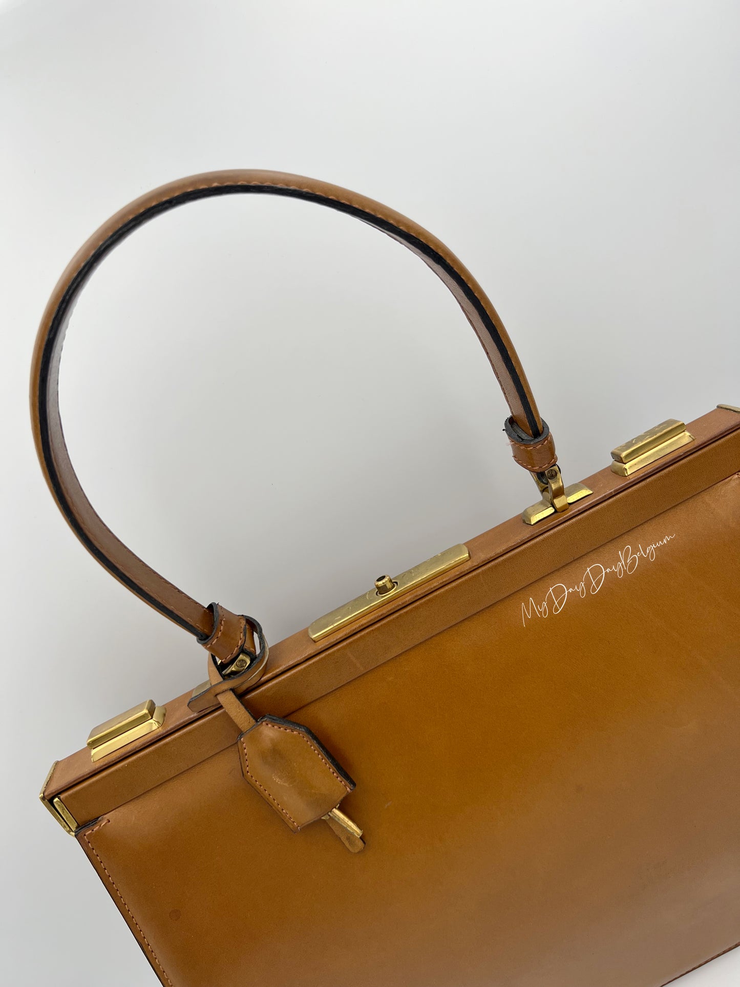 Vintage Delvaux Mon Grand Bonheur 1959 cognac brown box calf