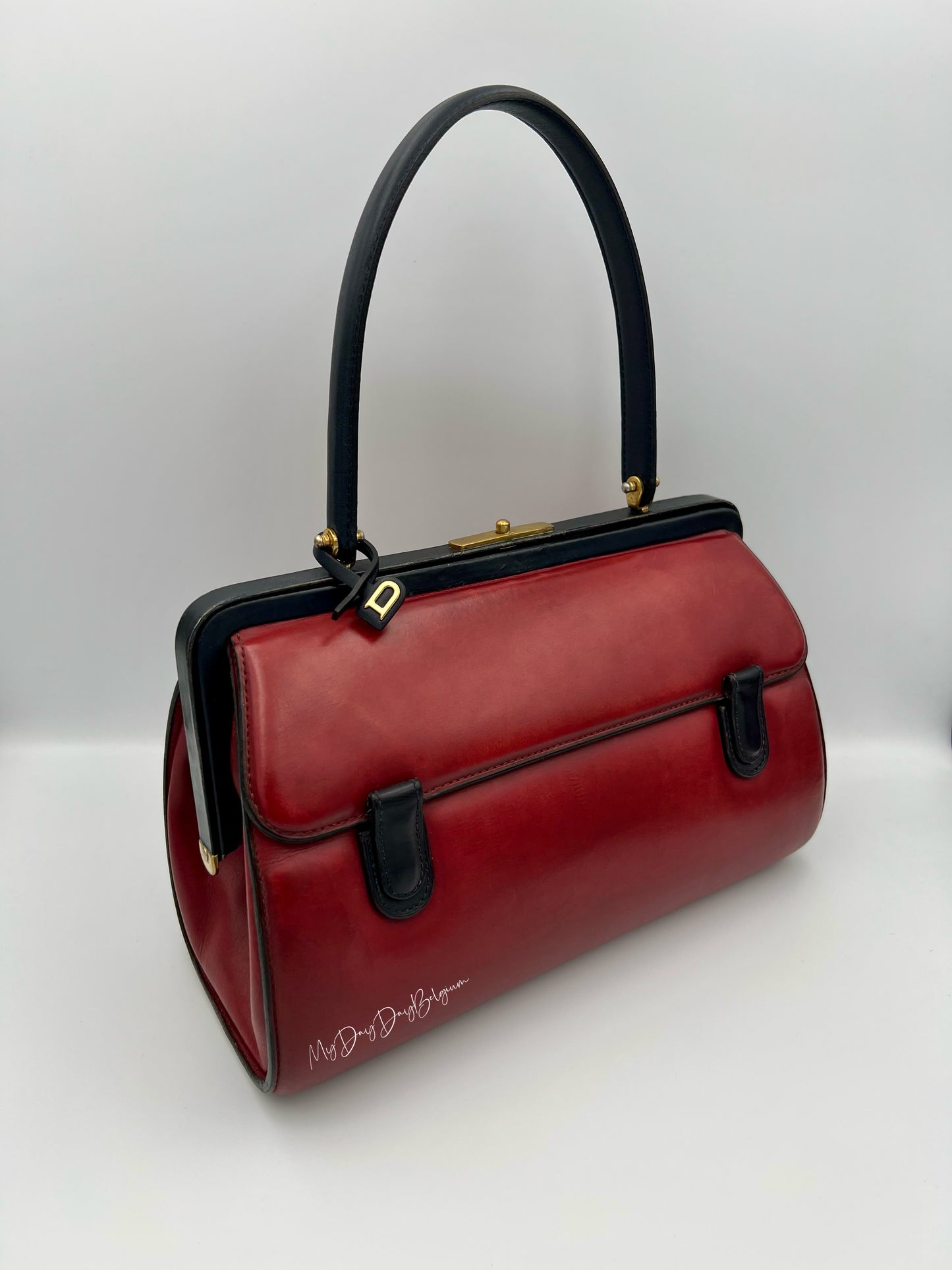 Vintage Delvaux top handle burgundy doctor bag 1962