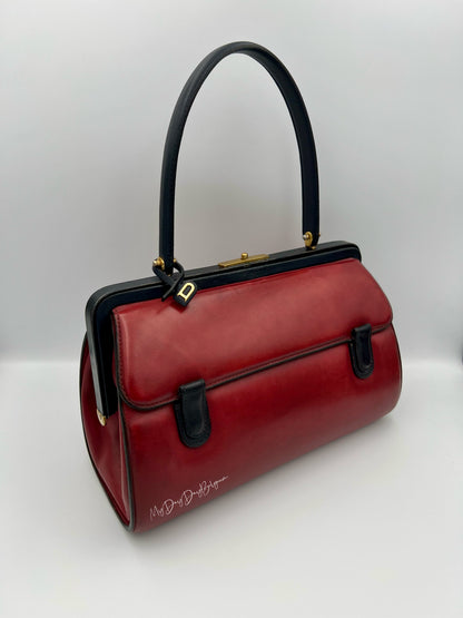 Vintage Delvaux top handle burgundy doctor bag 1962