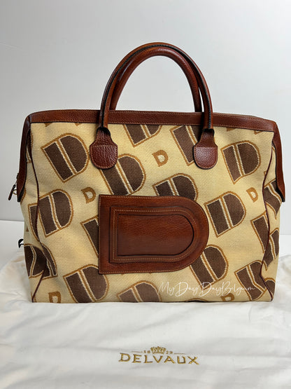 Delvaux Vintage Top Handle Travel Bag Brown / Beige 1973