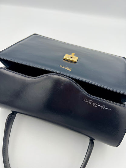 Vintage Delvaux top handle box calf 1967 navy