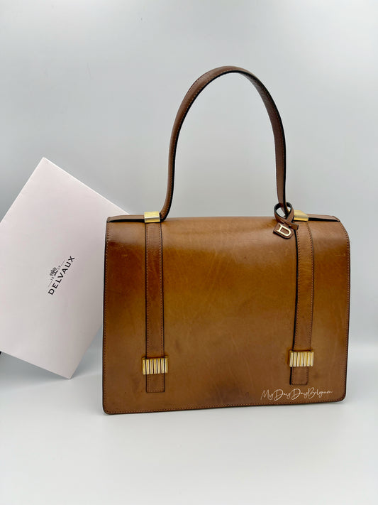 Delvaux vintage top handle brown box calf 1959