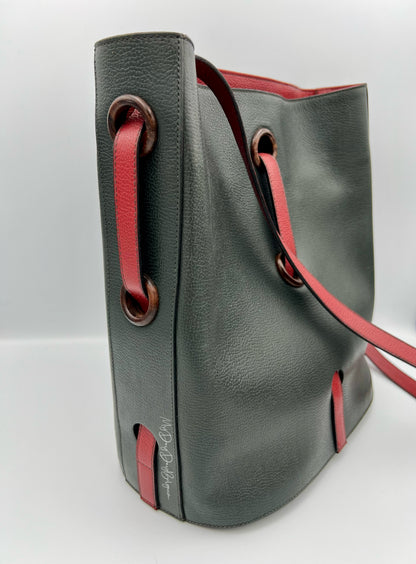 Vintage Delvaux work and bucket bag 1993 in dual colour green and red