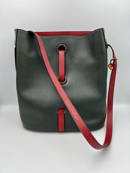 Vintage Delvaux work and bucket bag 1993 in dual colour green and red