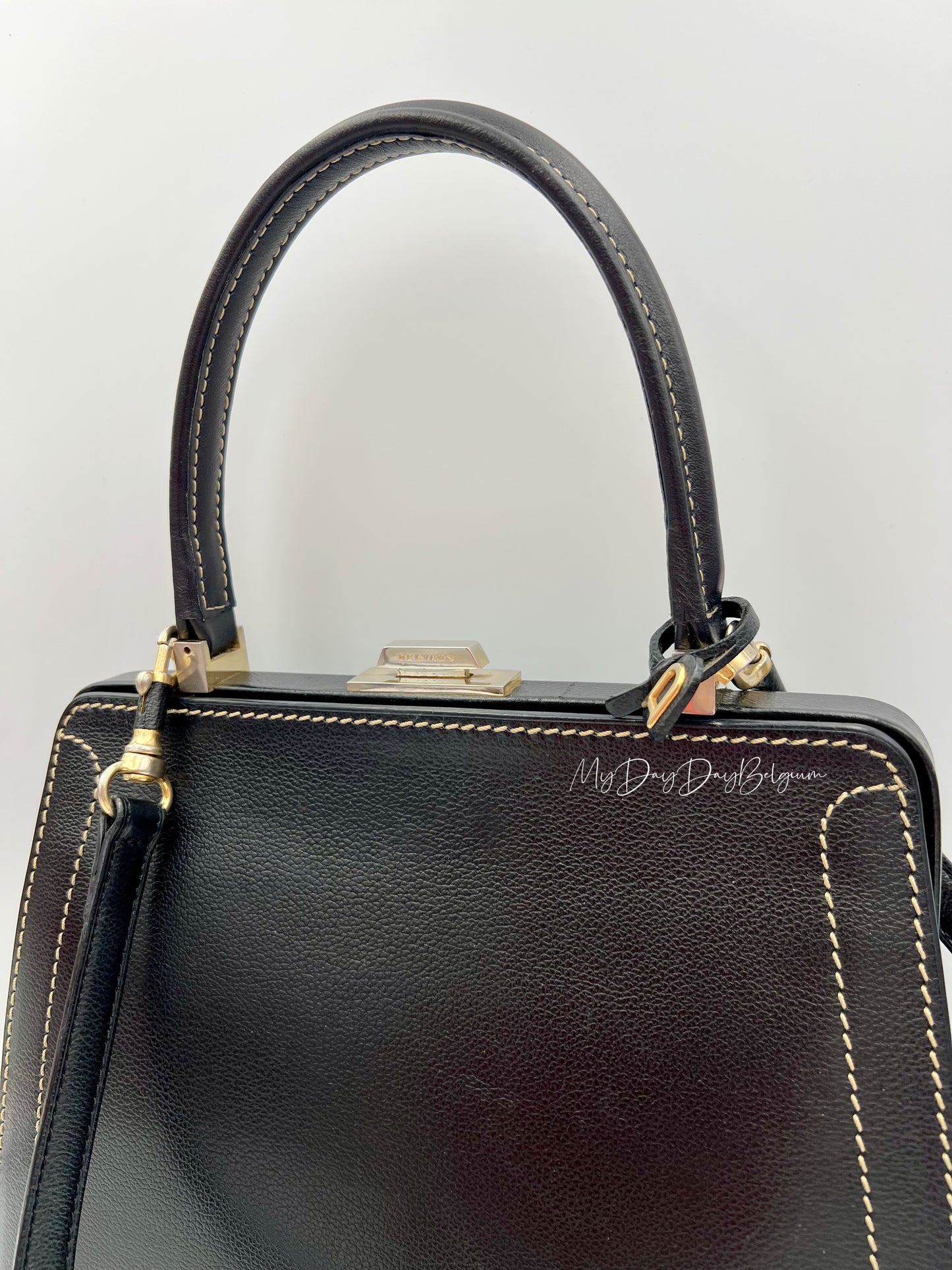 Vintage Delvaux Classico black surpiqué top handle 1999