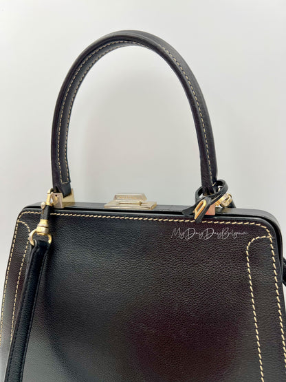 Vintage Delvaux Classico black surpiqué top handle 1999