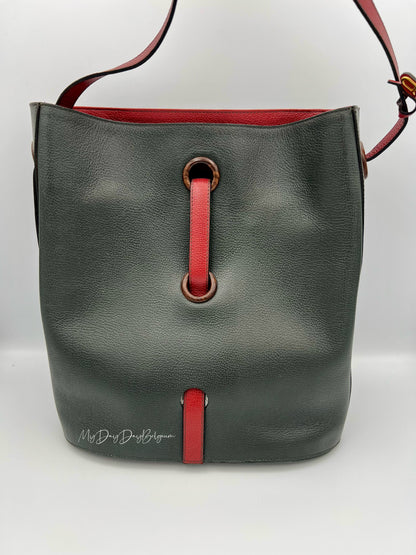 Vintage Delvaux work and bucket bag 1993 in dual colour green and red
